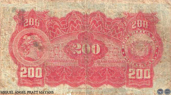 DOSCIENTOS PESOS FUERTES - RESELLADO A.A.29 - FIRMA: JUAN LEOPARDI - AGUSTÍN CARRÓN